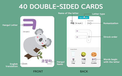 40 Korean Flash Cards – 4x6 Dry Erase Hangul Flashcards (Gift Box)