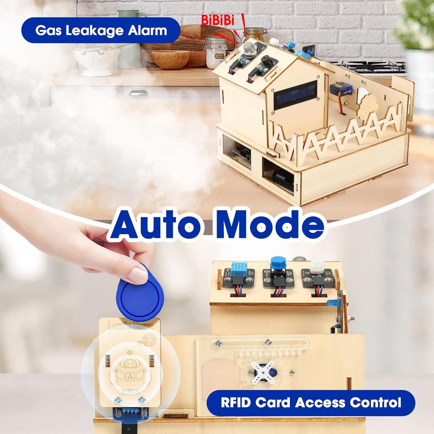 ESP32 IoT STEM Kit for Arduino/Acecode, 3D Wooden Puzzles Smart Home Learner Kit for Kids Age 10+, Educational STEM Toy House DIY Sensor Coding Set, Voice/APP Control, Gift for Adults Teens Boys Girl