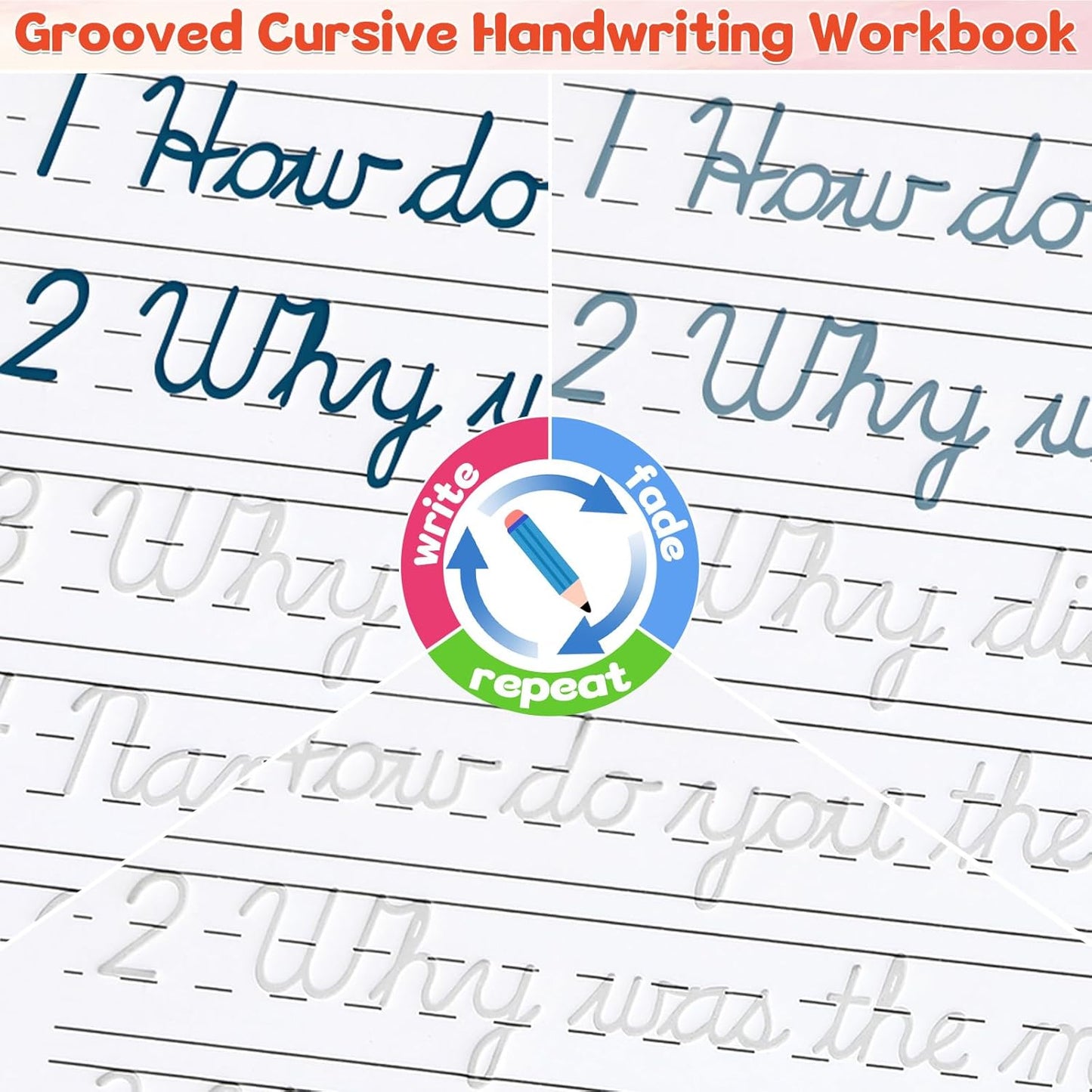 chiazllta Grooved Cursive Handwriting Workbook with Disappearing Ink Pens Magic Reusable Grooved Cursive Writing Practice for Beginners Kids Kickoff Student Workbook Homeschooling Supplies (Letters)