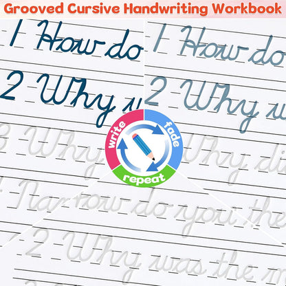 chiazllta Grooved Cursive Handwriting Workbook with Disappearing Ink Pens Magic Reusable Grooved Cursive Writing Practice for Beginners Kids Kickoff Student Workbook Homeschooling Supplies (Letters)