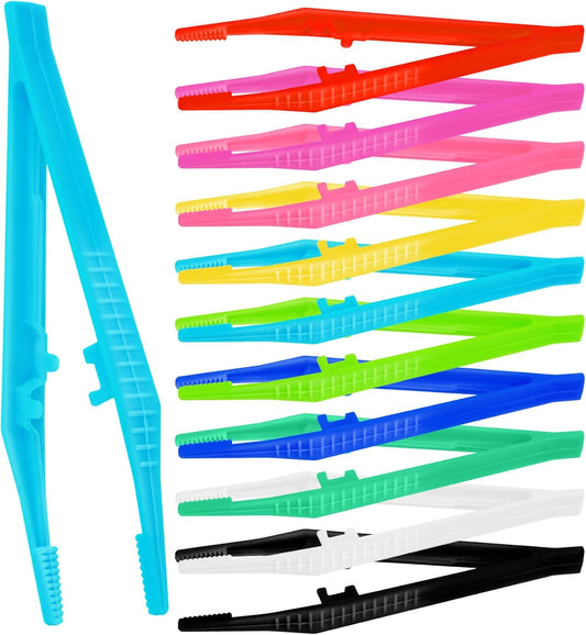 Thrymme Plastic Tweezers for Kids, 10Pcs+10Colors Tweezers for Kids for DIY Craft Jewelry Making Family School Beading, for Adult and Kid