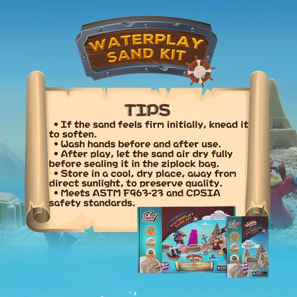 Waterplay & Sensory Sand Kit – 2.2lb Pirate Adventure Play Sand for Kids Ages 4+, Water & Sandbox Play with Molds, Gems & Tools, Mess-Free, Non-Toxic Sensory Bin Filler