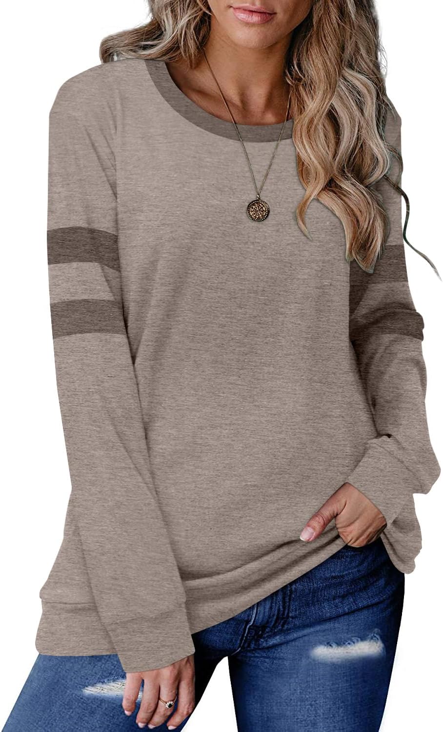 CRAZY GRID Womens Trendy Long Sleeve Shirts Casual Loose Soft Sweatshirt Fall Tops