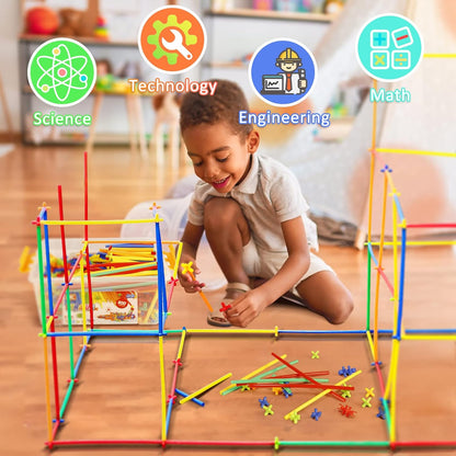 Ggiibro Straw Constructor Toys 600Pcs STEM Building Toy Interlocking Plastic Engineering Thin Tube Blocks Educational Kit for 3 4 5 6 7years Kids Boys and Girls Gift Preschool Toy with Storage Box