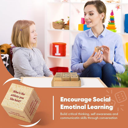 Garybank Sharing Joy Conversation Tic Tac Toe Therapy Games for Kids Teens, School Game Counselors Office Must Haves, Great Conversation Starter - Building Relationship, Wooden Communication Cubes