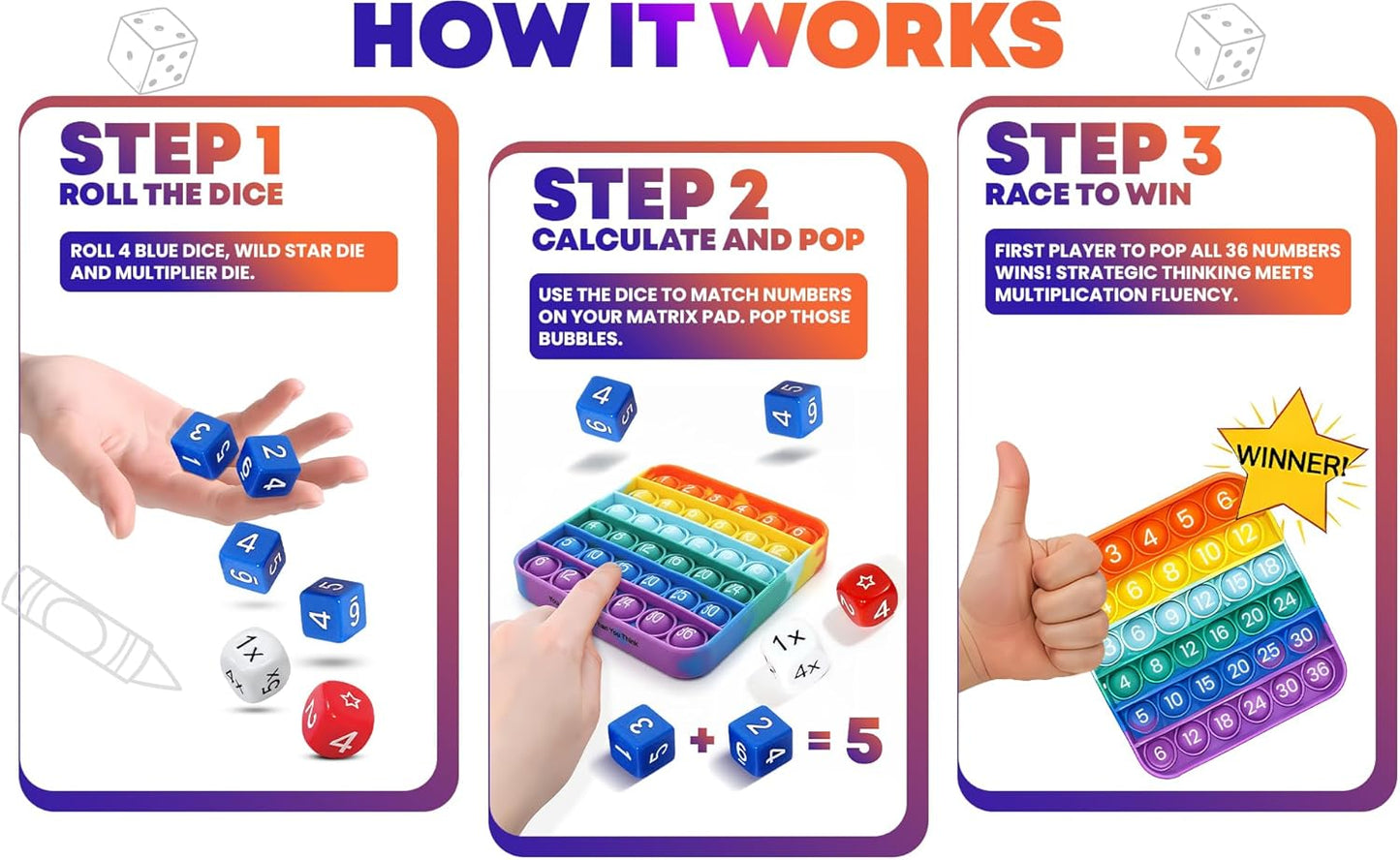 Matrix Dice Game – Pop-and-Play Bubble Pad Educational Math Dice Game – Fun Math Games for Kids 8–12, Teens, Adults, and Seniors – Ideal for Classrooms and Family Board Game Night for 2-4 Players