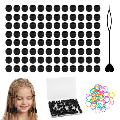 100 Small Silicone Hair Beads Glow in Dark for Kids Girls Braids, 5mm Colorful Soft Silicone Hair Beads, 1 Plastic Quick Beaders for Hair Braids, 50 Elastic Rubber Bands