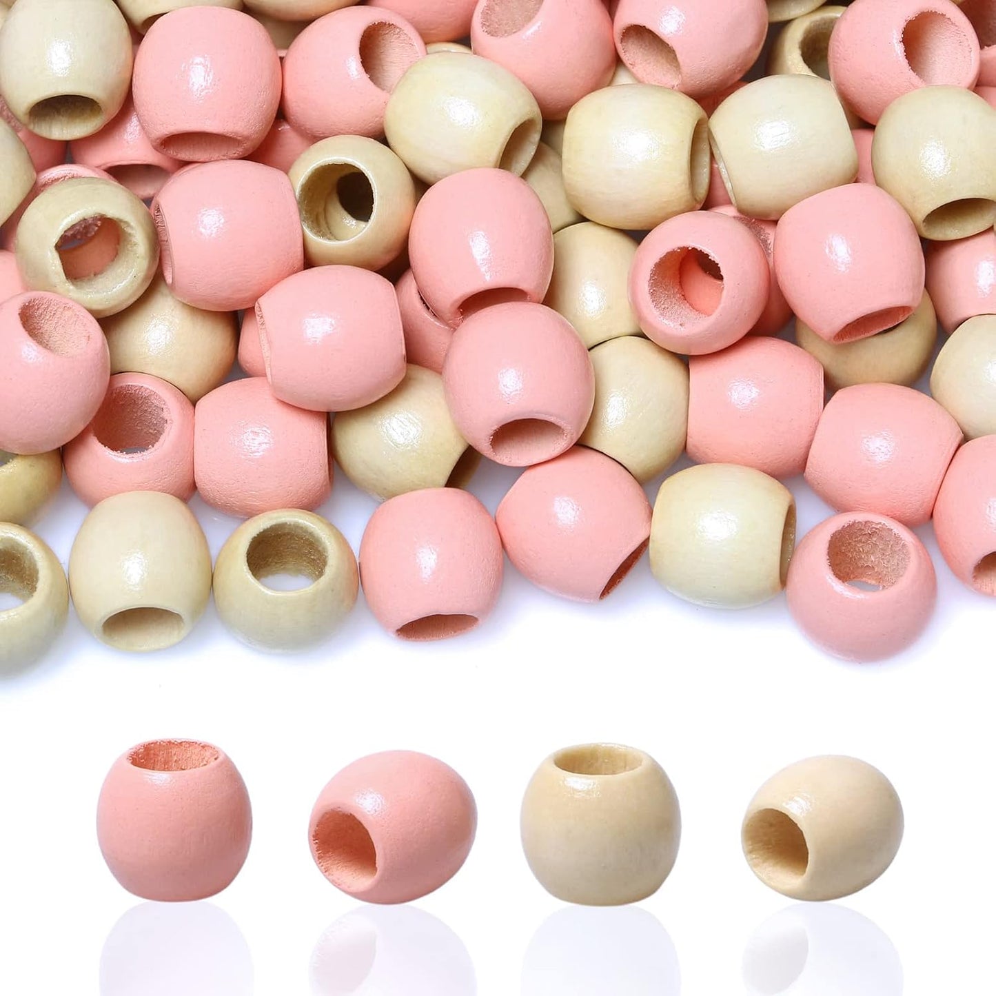 120 11x12mm White Wooden Beads with 5mm Large Hole Barrel Wood Spacer Loose Beads for Handmade Crafts Making