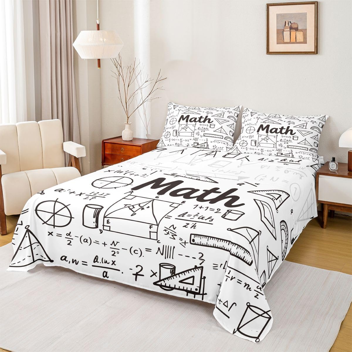 Erosebridal Science Theme Bed Sheets Set Full Size for Boys Girls Chemistry Periodic Table Print Sheet Set Chemical Subject Theme Sheets Teens Kids Math Science Atyle Fitted Sheet 4 Pcs