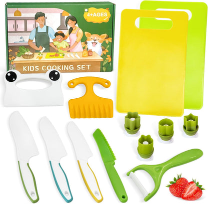 Chanking 13 Pieces Kids Safe Knife Set for Real Cooking Child-Friendly Plastic Chef Tools Montessori Kitchen Toys for Toddlers Birthday Gifts for Boys and Girls Ages 4+ (A)