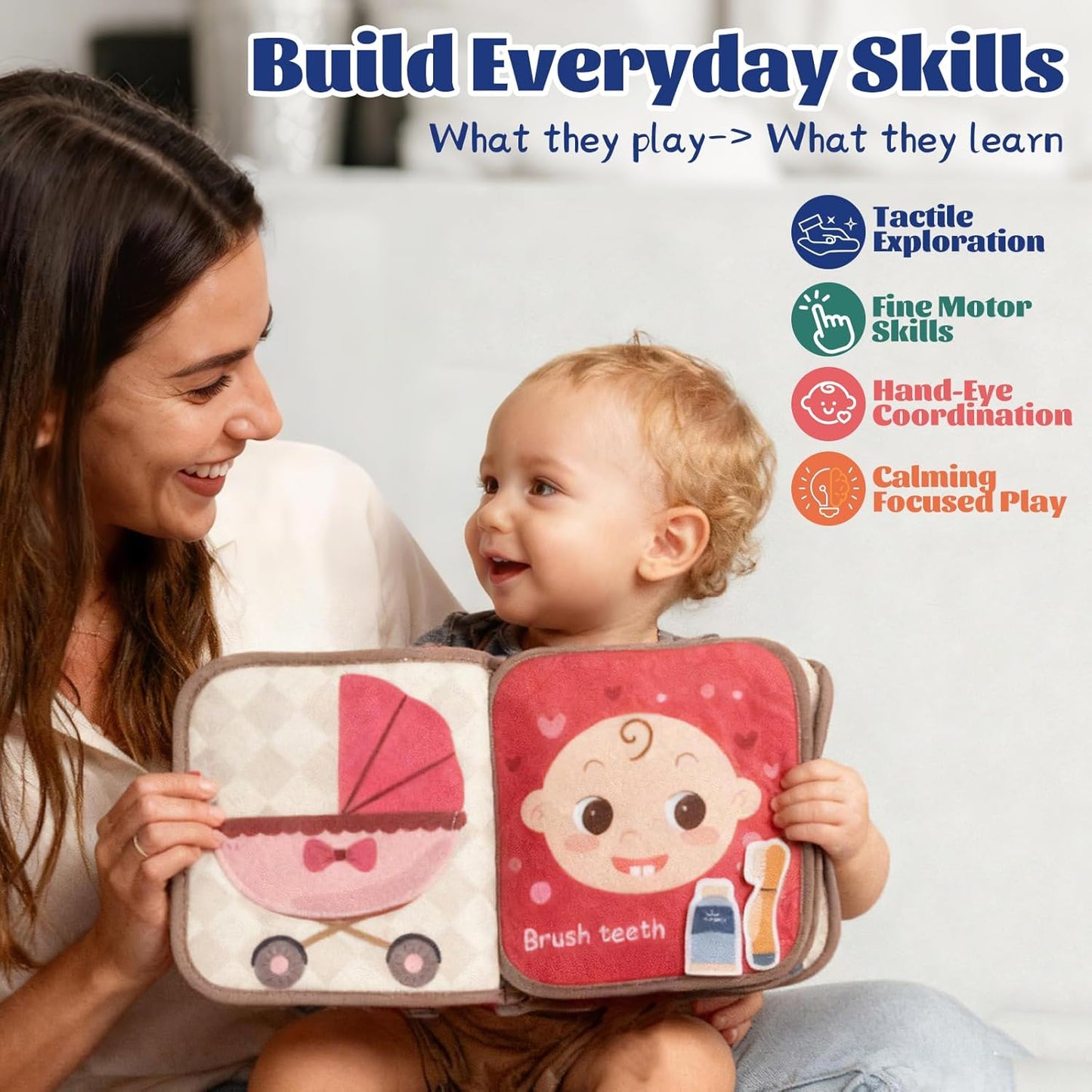 NewFamily Baby's Day Busy Book for Toddlers -MontessoriQuiet Book with 8 Daily Routines, Fine Motor & Life Skills.Screen-Free Travel Toy for Airplane & Car, Gifts for 2-4 YearOld Boys & Girls