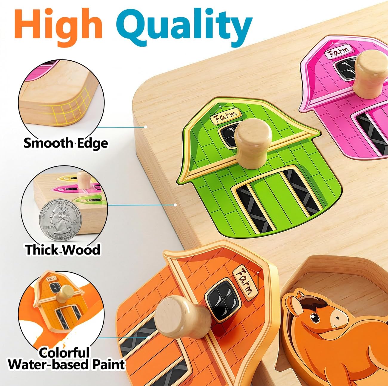 Wooden Puzzles for Toddlers 1-3 : Farm Animal Peg Puzzles, Preschool Learning Activities, Toddler Toys Age 1-2, Montessori Toys for 1 2 Year Old Boy Girl Christmas Birthday Gift