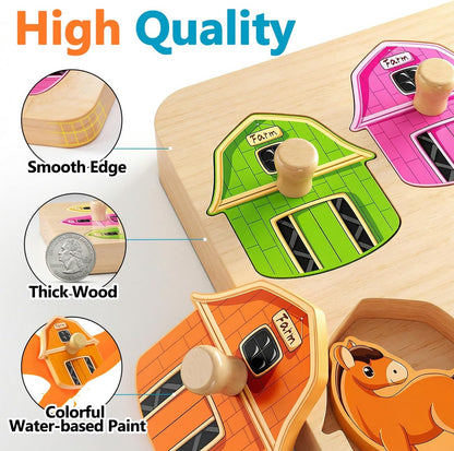 Wooden Puzzles for Toddlers 1-3 : Farm Animal Peg Puzzles, Preschool Learning Activities, Toddler Toys Age 1-2, Montessori Toys for 1 2 Year Old Boy Girl Christmas Birthday Gift