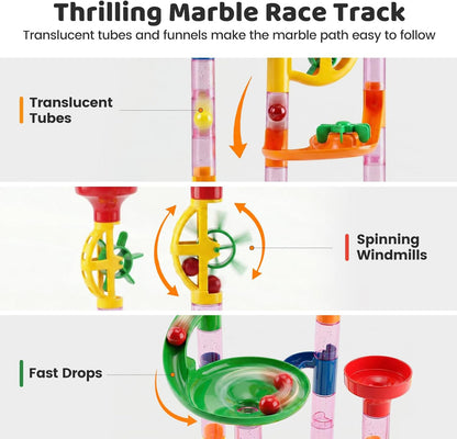 LovesTown Marble Run Toys, 133PCS Marble Maze Game for Kid, Construction Building Blocks Toys with Marbles, for Kids and Parent-Child Games, Classroom Valentines Exchange Gifts, Birthday Gift for Kids