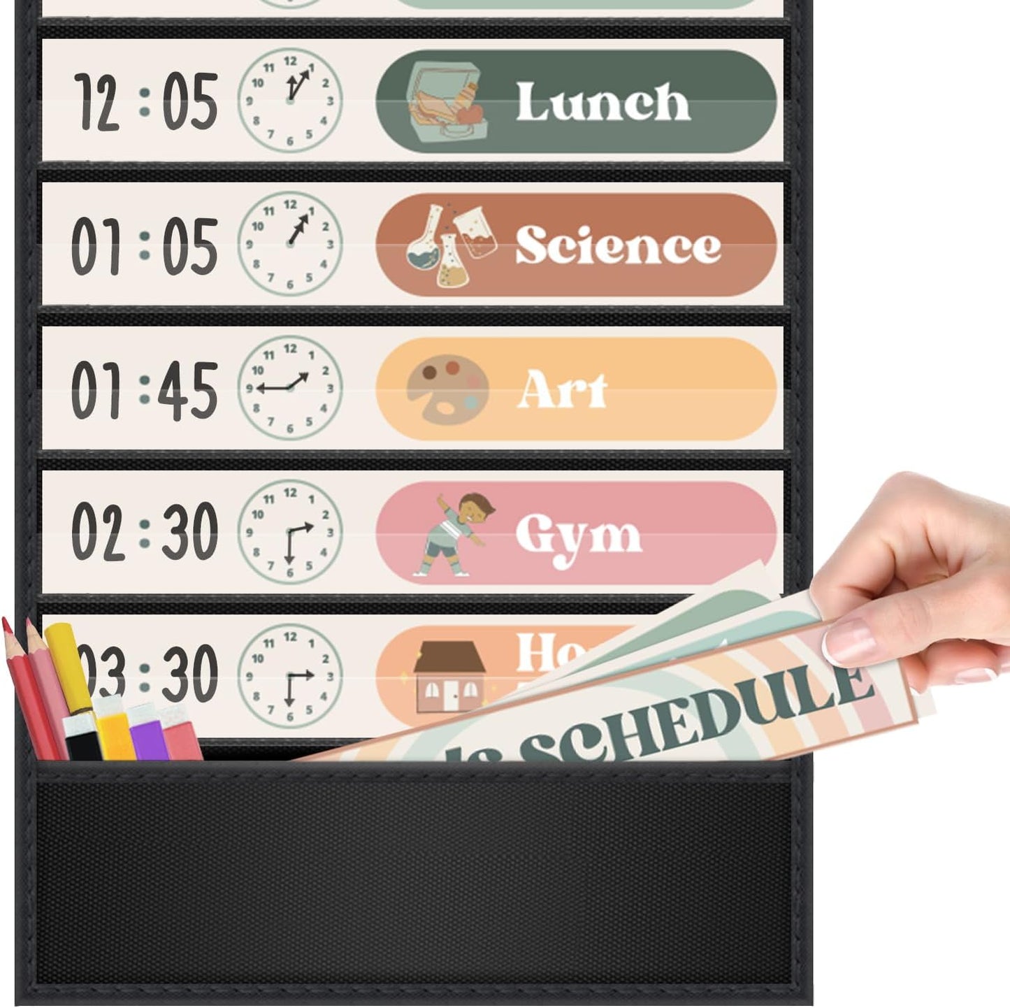 Godery Boho Daily Schedule Pocket Chart for Classroom with 24 Cards，Welcome Back to School Classroom Decorations, White