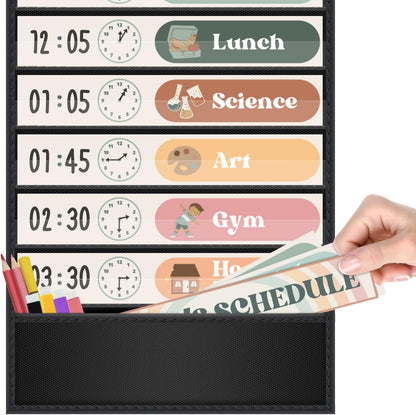 Godery Boho Daily Schedule Pocket Chart for Classroom with 24 Cards，Welcome Back to School Classroom Decorations, White