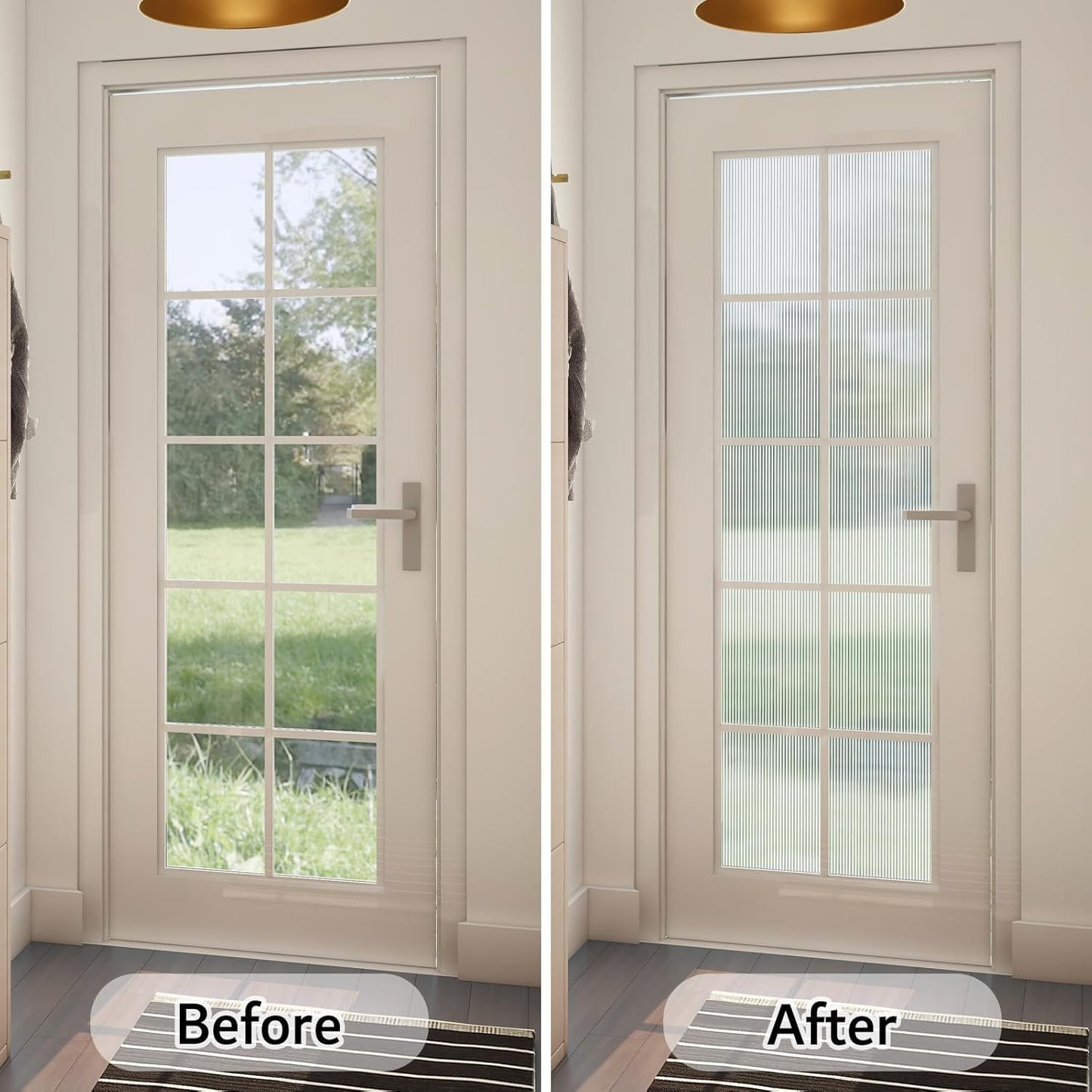 VELIMAX Reeded Glass Privacy Film, Frosted Window Vinyl, 3D Decorative Window Decals Non Adhesive for Bathroom & Living Room, 17.7x118 inches
