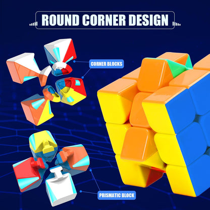 STEAM Life Speed Cube Set, Speed Cube Set of 2x2 3x3 4x4 Megaminx and Pyramid Cube Smoothly Stickerless Magic Cubes Collection for Kids & Adults