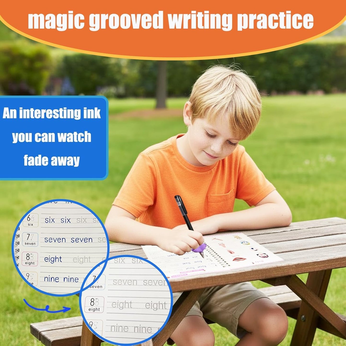Magic Grooved Writing Practice Books for Kids Ages 3–5, 6 Reusable Handwriting Books with 6 Pens, 10 Refills, 2 Soft Grips & 2 Fun Stickers, Preschool Learning Gifts for Kids Ages 5–10
