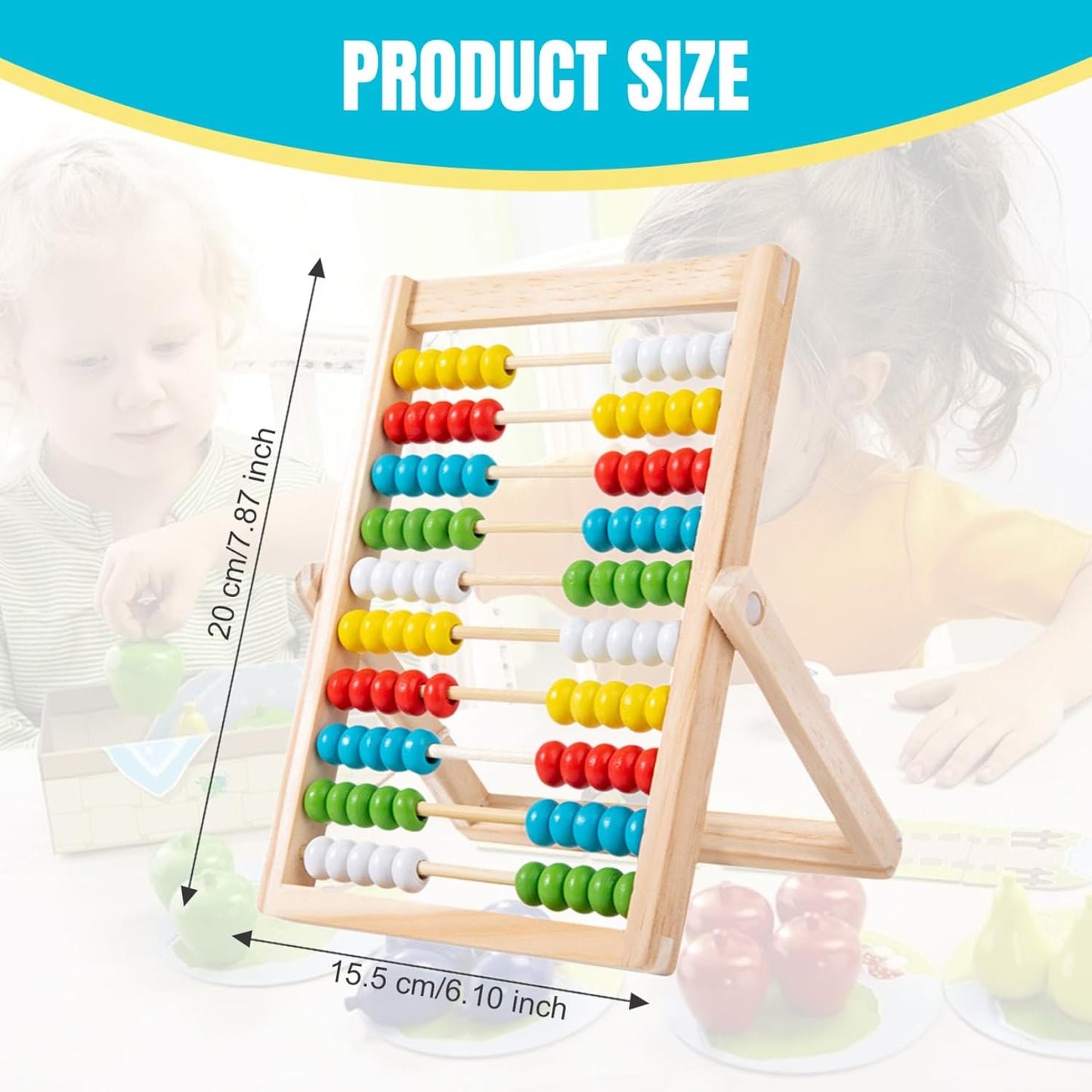 Abacus for Kids Math with Multi-Color Beads, 10-Row Wooden Abacus for Toddlers 3-5, Counting Blocks, Preschool Math Learning Tools for Kids 6-8