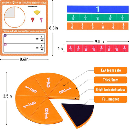 abcxgood Magnetic Fraction Tiles & Fraction Circles Activity Set Montessori Magnetic Book Fraction Puzzle for Children Math Manipulatives for Elementary School Students Homeschool Supplies Grade