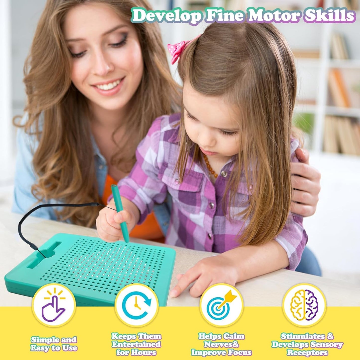 2 in 1 Double-Sided Magnetic Drawing Board for Kids, Magnetic Color Number Maze, Fine Motor Skills Toys, Road Trip Car Activities for Boys Girls 3 4 5 Years Old