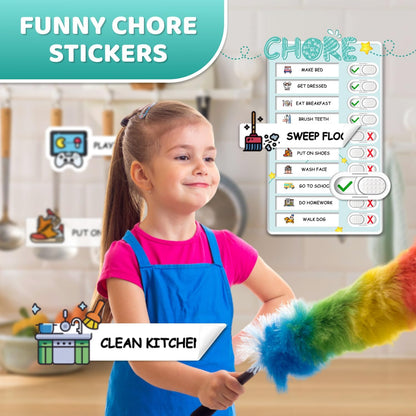 Dry Erase Kids Chore Chart for 2 Kids Pink and Blue - Magnetic Routine Chart with Slider Cute Design Stickers, Morning Bedtime Routine Chart for Toddlers Visual Schedule for Kid