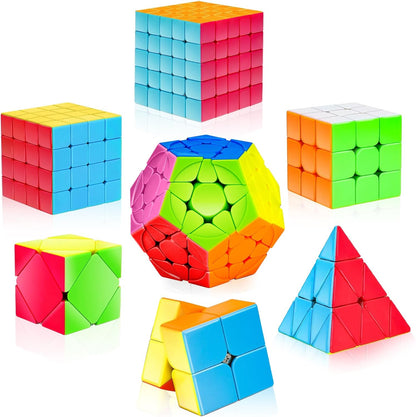 AuntyFey Speed Cube Set, 5 Pack Speed Magic Cube with Speed Cube 3x3, 2x2, 4x4, Pyramid Megaminx Stickerless Cube for Kids Toddlers Adults, Puzzle Cube Set for Kid