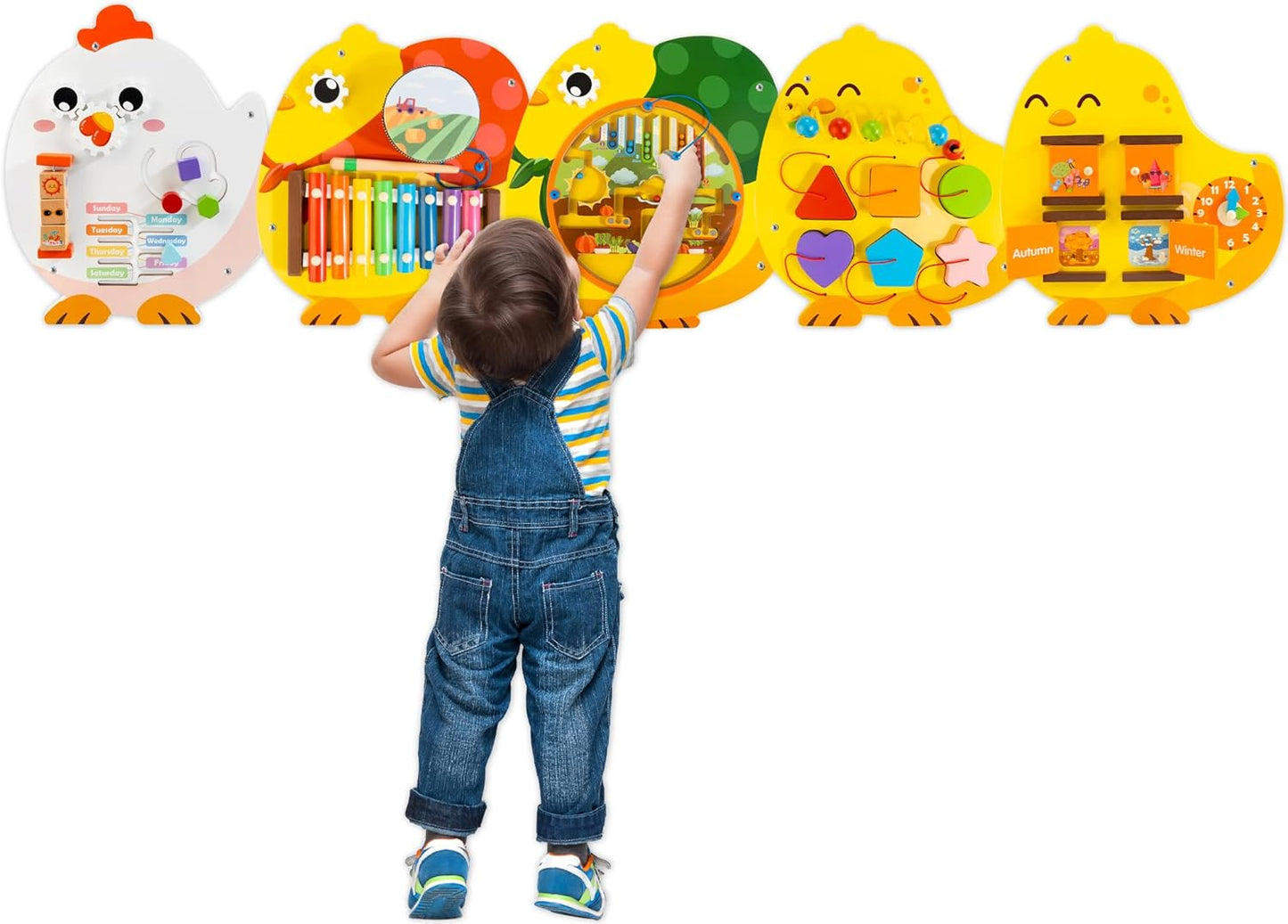 Train Activity Wall Busy Board Panels | 11-in-1 Wooden Sensory Wall Panel for Kids, Toddler Montessori Learning Activity Center, Perfect for Toddler Playroom Nursery Classroom Dentist Waiting Room