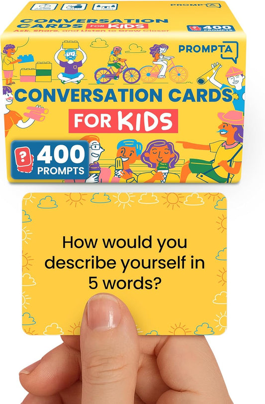 400 Conversation Cards for Kids – Engage Kids, Laugh, and Grow Closer During Family Dinner, Game Night, and Road Trips – Have Fun Building Social-Emotional Skills - Super Portable 2.5" x 1.75" Cards