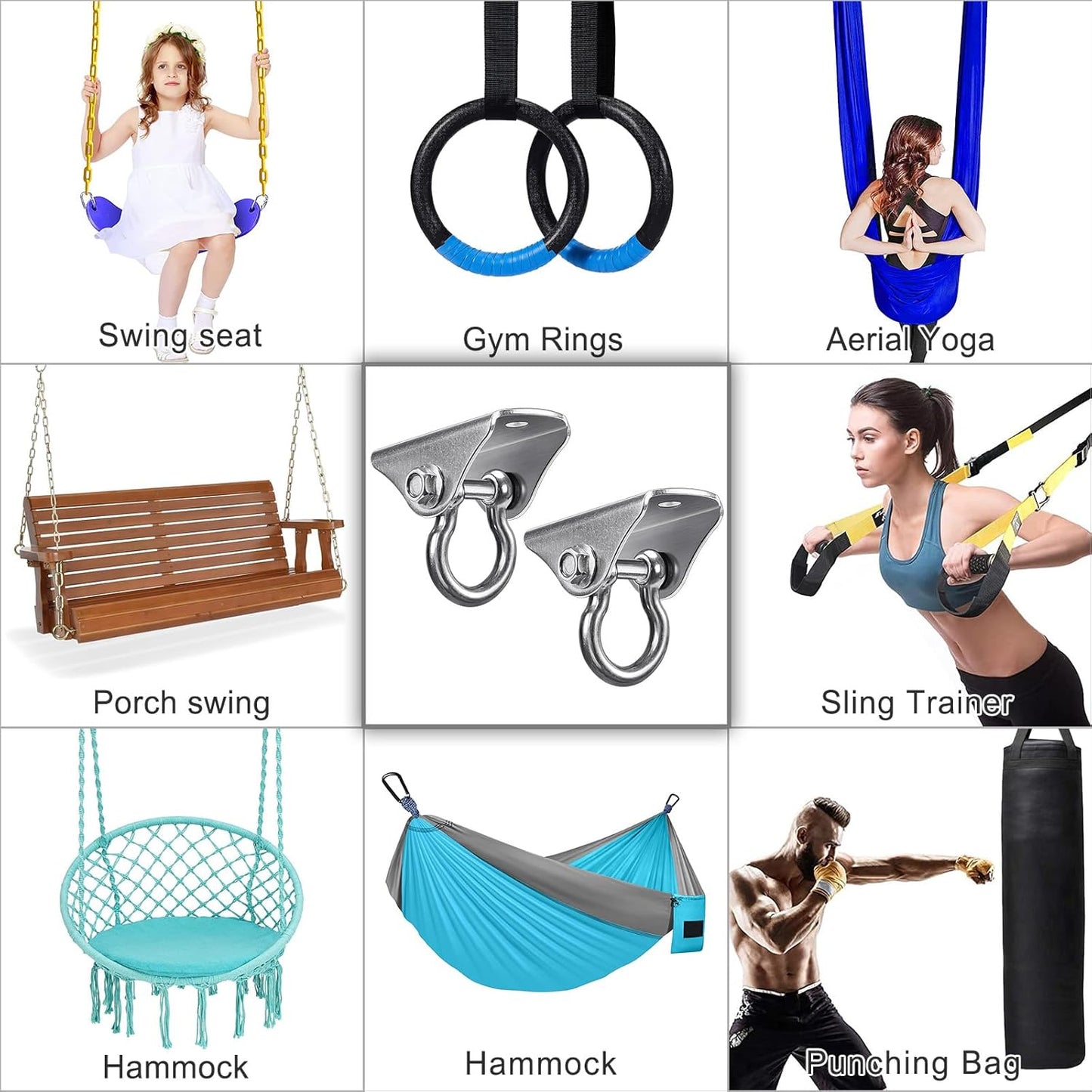 SELEWARE Anti-Squeaking Swing Hanger Stainless Steel Swing Set Hook Ceiling Mount Bracket for Hammock Chair Toddler Swing Yoga Swing Punching Bag 2 Packs