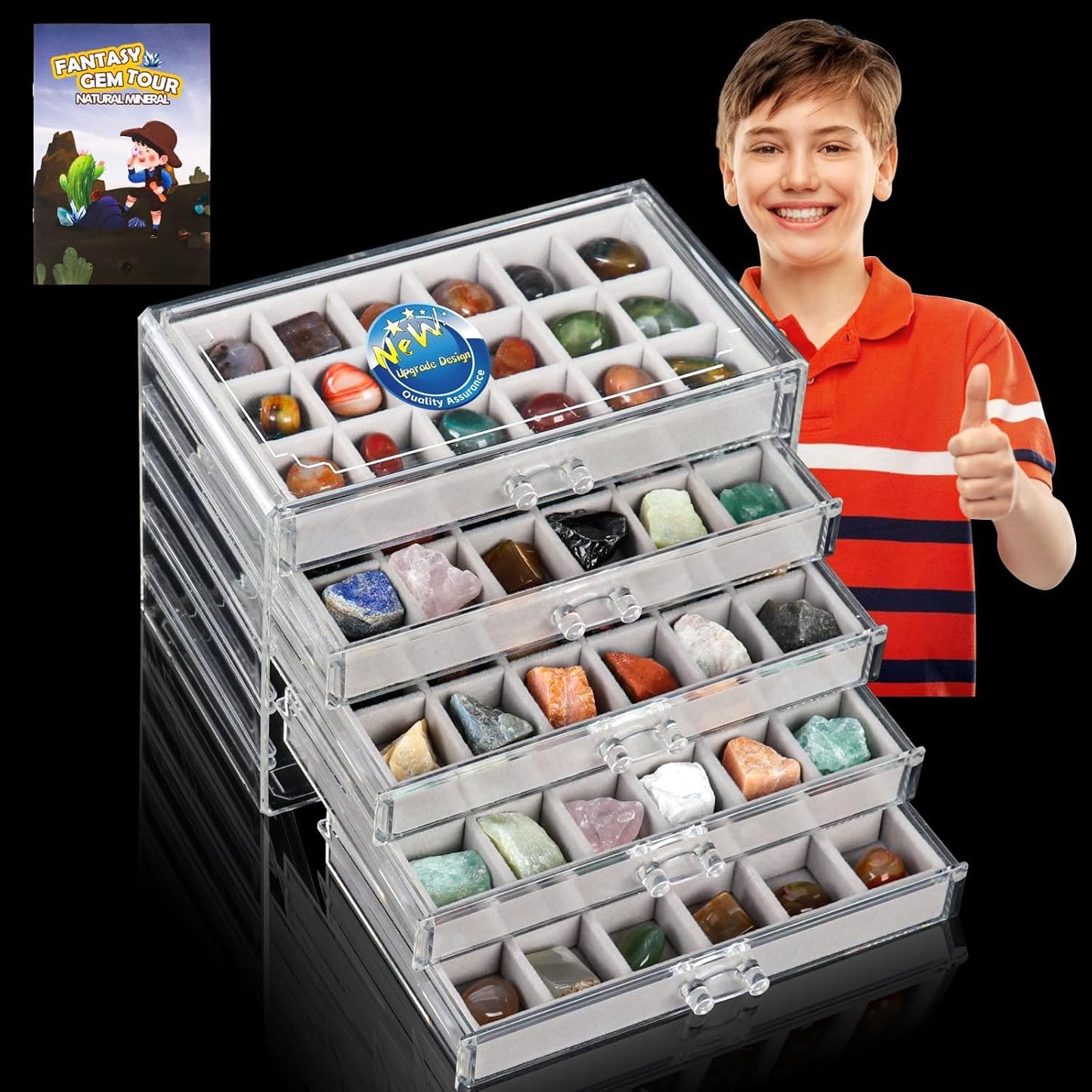 Rock Collection Box for Kids - Display Case for Collectibles - Storage and Display Shelf - Generation 2