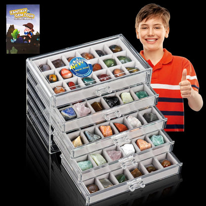 Rock Collection Box for Kids - Display Case for Collectibles - Storage and Display Shelf - Generation 2