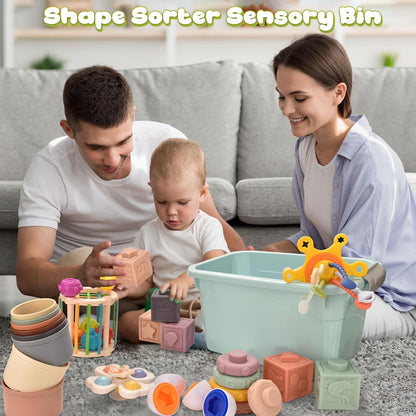 Baby Toys 6 to 12 Months 7 in 1 Montessori Teething Toys Sorting Sensory Educational Learning Gift for Toddlers Aged 1-3