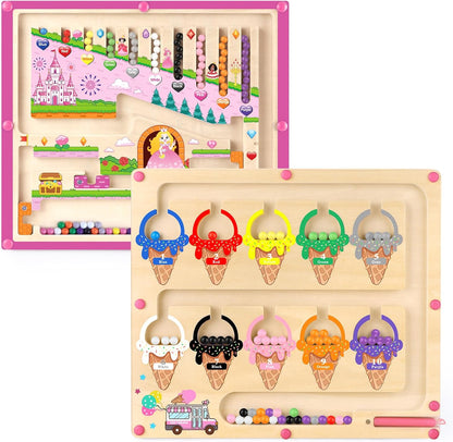 Gifts for Girls 2 in 1 Montessori Toys Magnetic Color and Number Maze Toys for Girls Toddler Wooden Magnetic Puzzles Toddler Preschool Learning Activities Busy Board Game