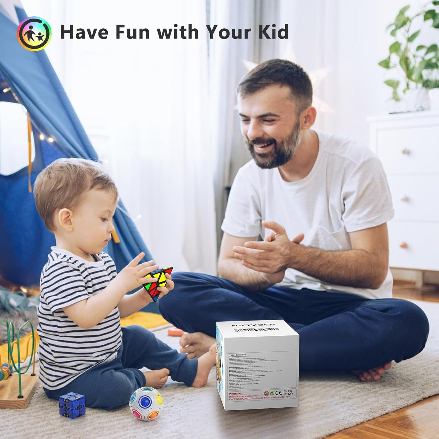 Vdealen Speed Cube Set, 7 Pack Puzzle Cube Bundle Fidget Ball 2x2 3x3 4x4 Pyramid Dodecahedron Rainbow Snake Magic Cube, Smooth Cube Game Toys Gift for Kids & Adults