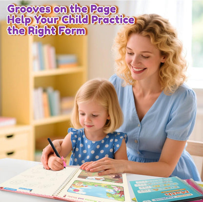Elover Magic Grooved Writing Practice for Kids,Reusable Grooved Handwriting Workbooks Ages 3-8 for Preschool Grooved Handwriting Practice (6 Books)