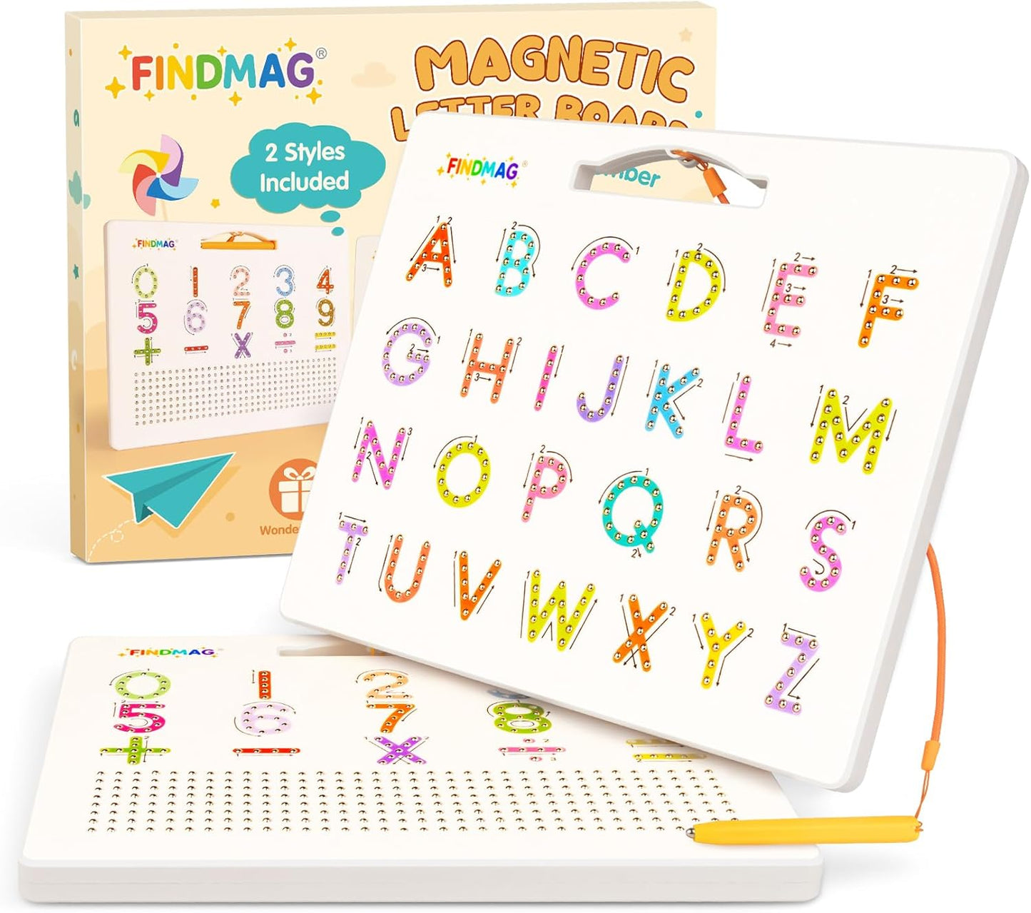 FINDMAG Magnetic Letter Board, Dual Sided ABC Education Board Writing Practice for Toddler, Erasable Educational Tool for Kids, Reusable Learning Toys, Back to School Supplies Road Trip Essentials