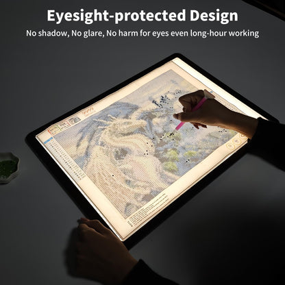Rechargeable A3 Light Board for Diamond Painting, 5600 Lux Tracing Light Box with Side Physical Buttons, 3 Colors and 6 Levels of Brightness, LED Light Pad for Diamond Art, Drawing, Weeding Vinyl