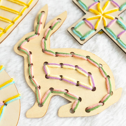 Easter Basket Stuffers - Easter Basket Essentials - Set of 4 Wooden Lacing Card Toys - Gifts for Girls Boys Teens - Spring Craft Activities Party Supplies for Girl Toddler Kids Basket Filler