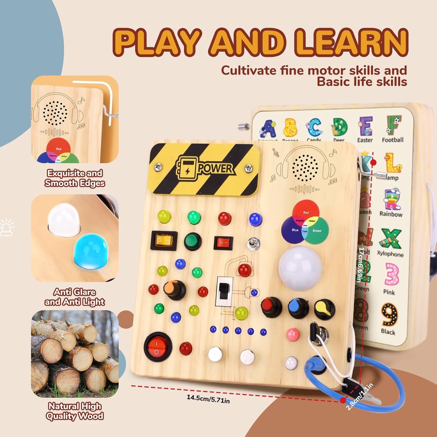 Sumsoltic Busy Board,Montessori Toys for 1-3 Year Old Boys & Girls,Travel Educational Learning Activities for Toddlers,Sensory Toy for Kids with Autism (Busy Board v4)