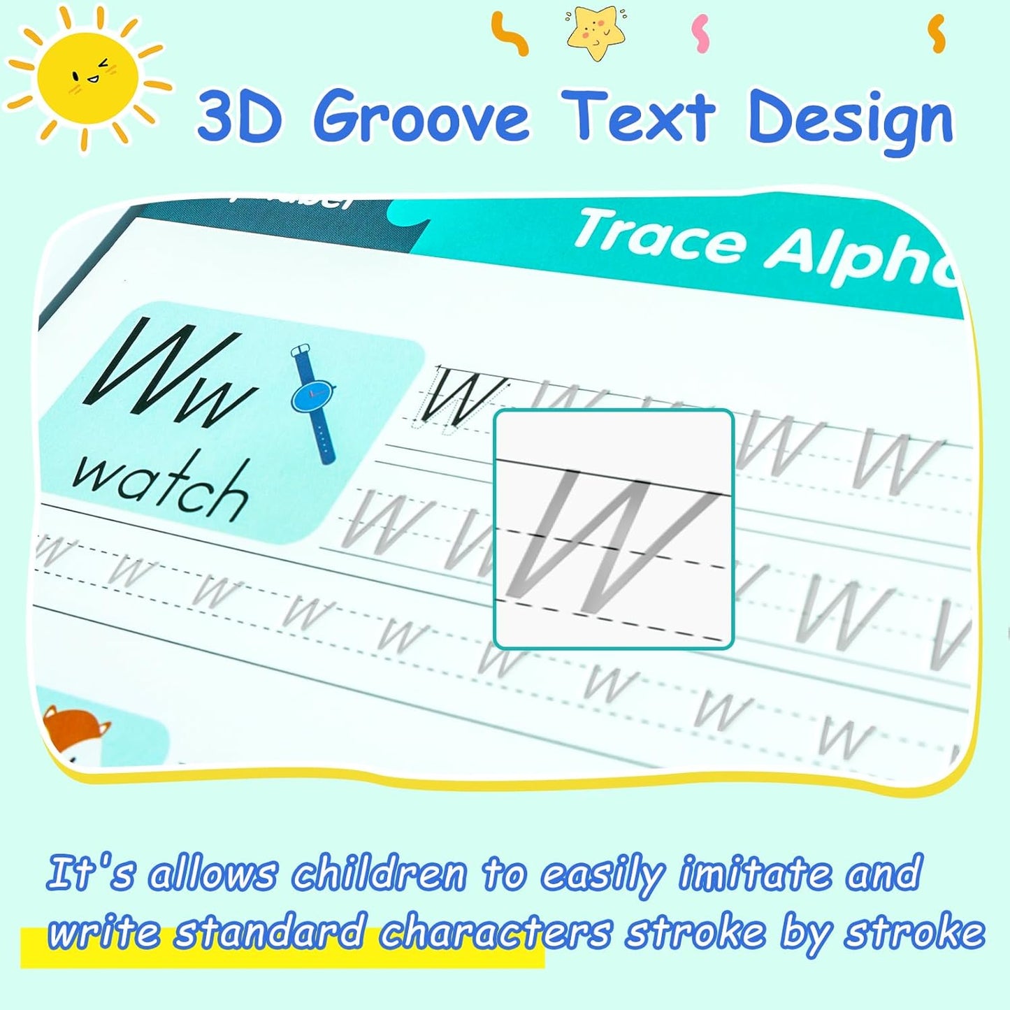 Grooved Handwriting Practice for Kids, Magic Grooved Writing Practice Books, 7 Reusable Tracing Workbooks for Preschool & Kindergarten, Learn Letters & Numbers for Ages 3–8 (7)
