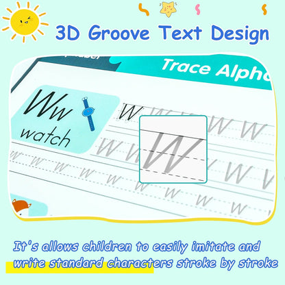 Grooved Handwriting Practice for Kids, Magic Grooved Writing Practice Books, 7 Reusable Tracing Workbooks for Preschool & Kindergarten, Learn Letters & Numbers for Ages 3–8 (7)