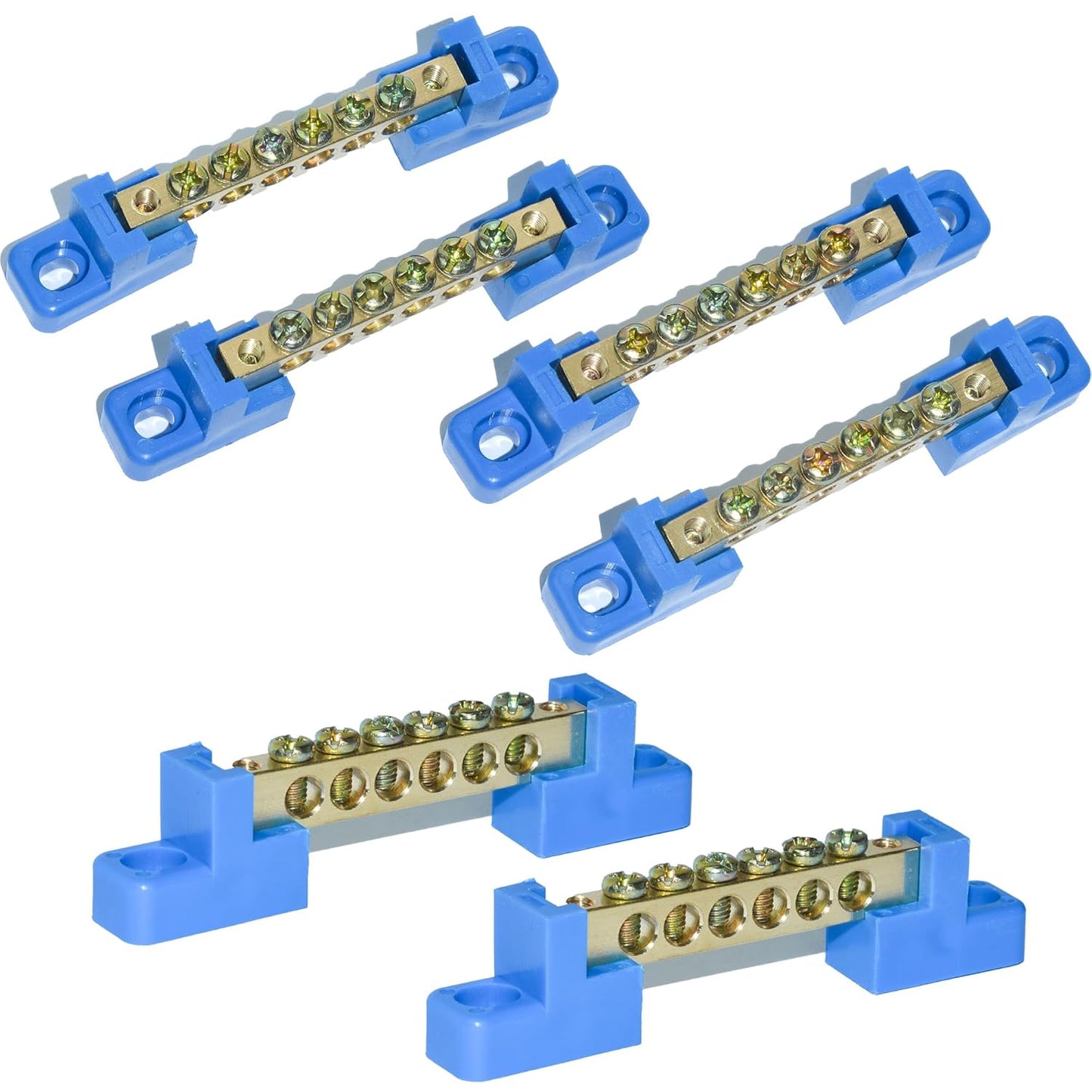 10 Positions Terminal Bus Bar Block 6 Pack Brass Wire Screw for Car Boat Marine Ground Power Distribution Grounding Electrical Bars Strip Block for 12V-110V, Blue