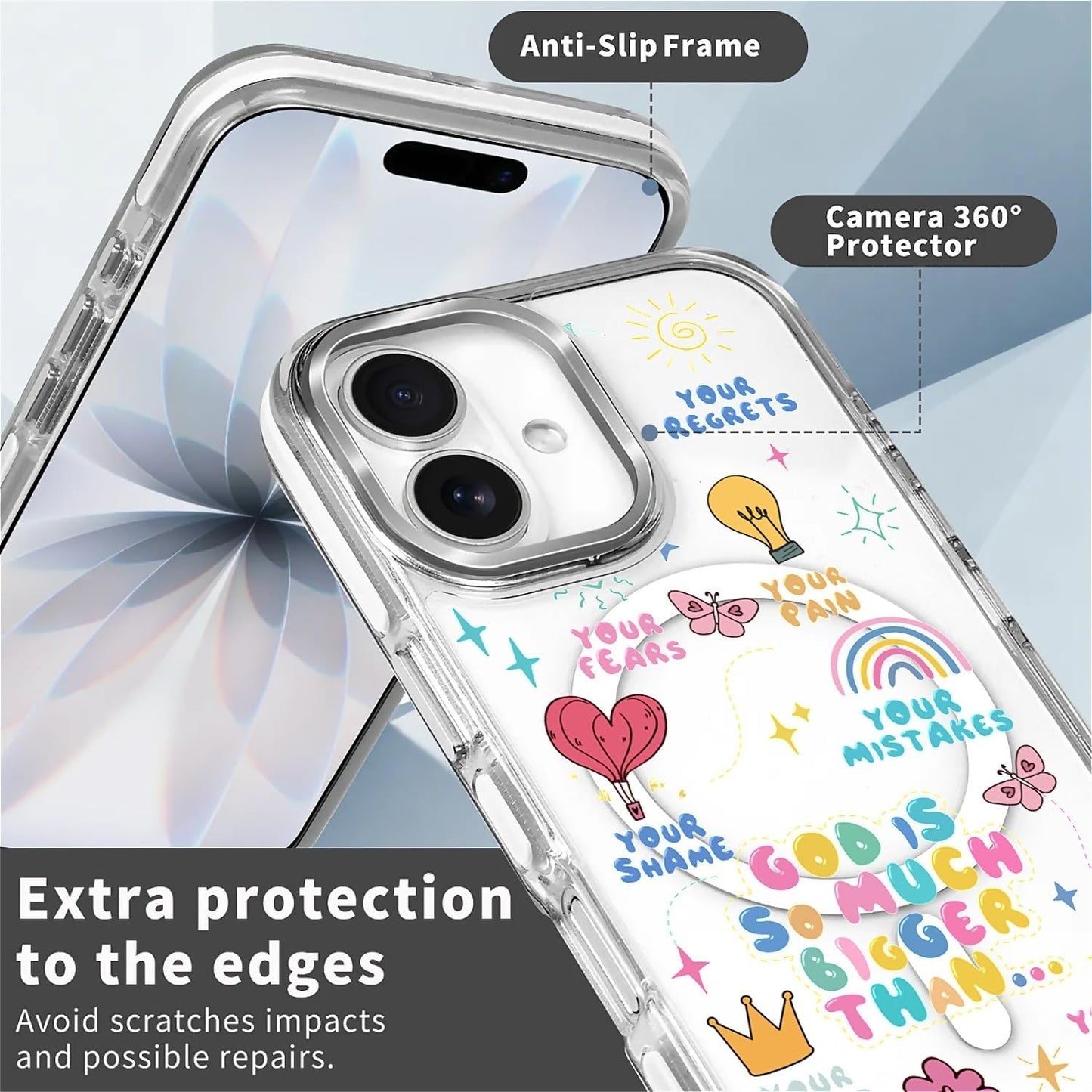 for iPhone 17 Pro Max Case [Compatible with Magsafe],Girls Women Clear Magnetic Case Silicone Shockproof Protective Cover with Pattern Colorful Motivational Letters