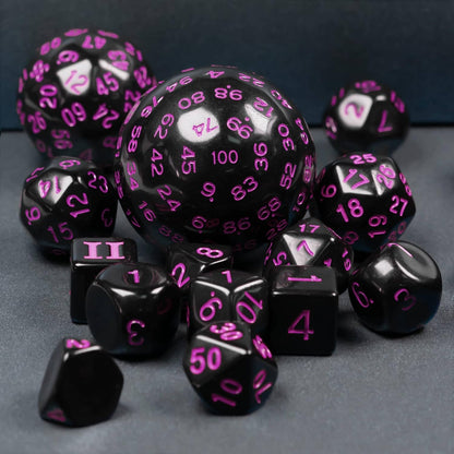 15 Pieces Complete Polyhedral DND Dice Set D3-D100 Spherical D&D Dice Set with Dragon Eye Dice Bag, D100 Dice for RPG Table Games(Black w/Purple Numbers)