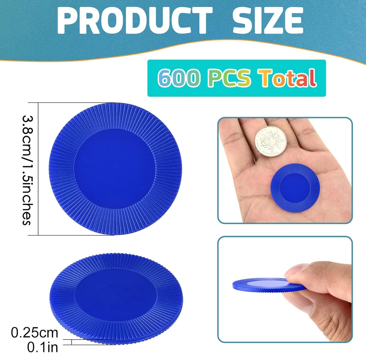 Coopay 600 Pieces Plastic Poker Chips Bingo Chip Bulk Learning Counters Disks Poker Card Game Counting Markers for Math Practice, Game Tokens and Teaching Rewards, 38 mm/ 1.5 Inches (Yellow)