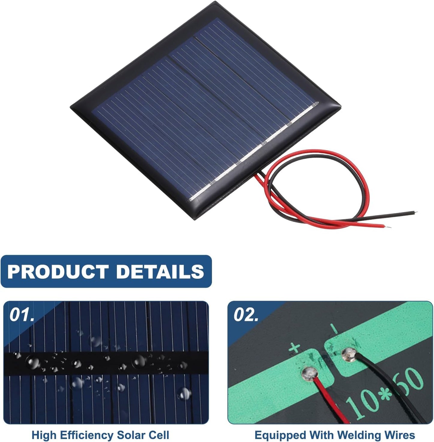 MECCANIXITY 2 Pcs 5.5V 0.44W 70mA Mini Solar Panels, Small Polycrystalline Solar Cell Panel with 2 Cable for DIY Electric Toy Materials Kits Charger, 60mm x 60mm