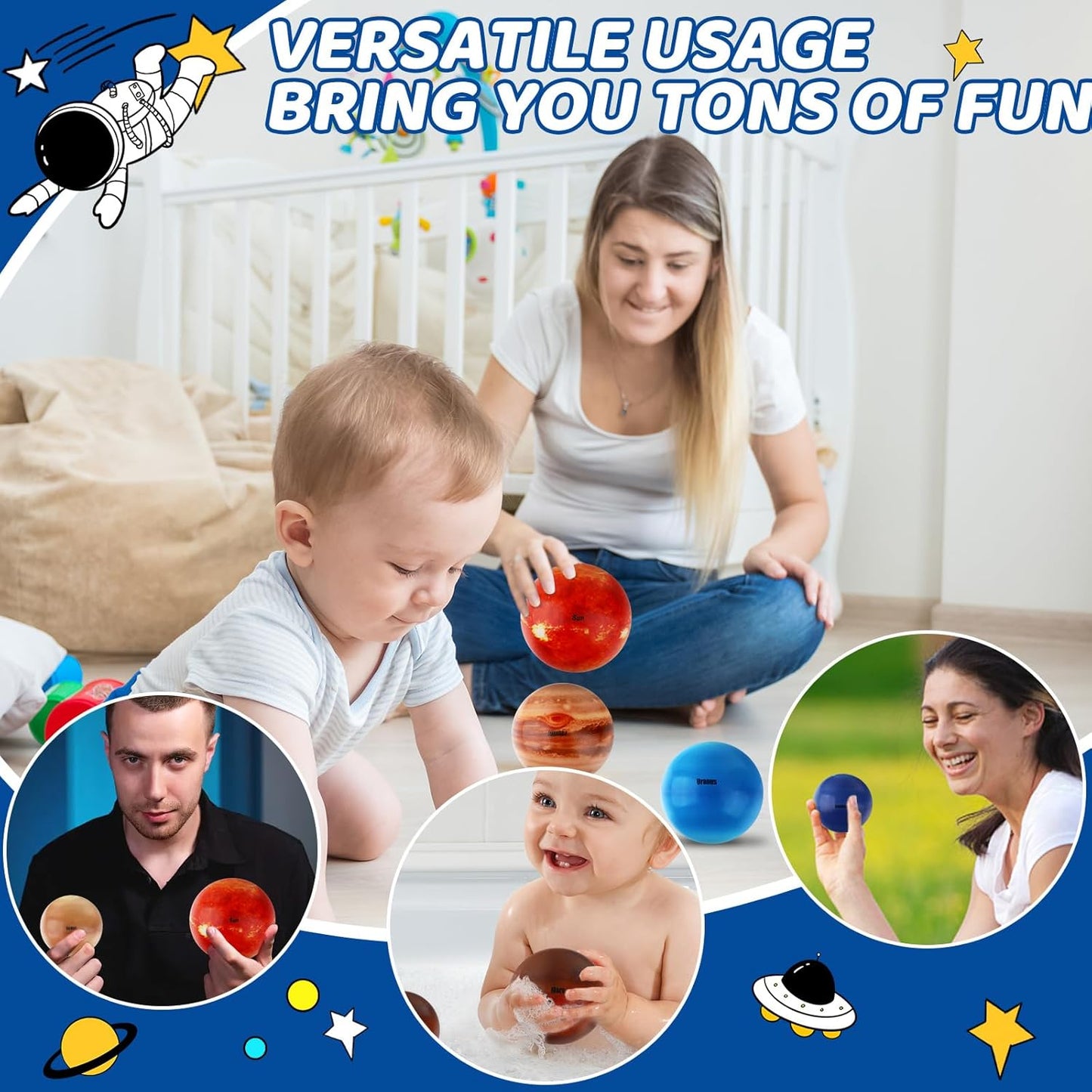 Mini Foam Plants Balls Toy, 10 PCS Solar System Stress Balls for Kids Adults, Squeeze Global for Stress Relief, Science Kit Gift for Early Learning, Classroom Prize for Boys Girls (with Flash Cards)