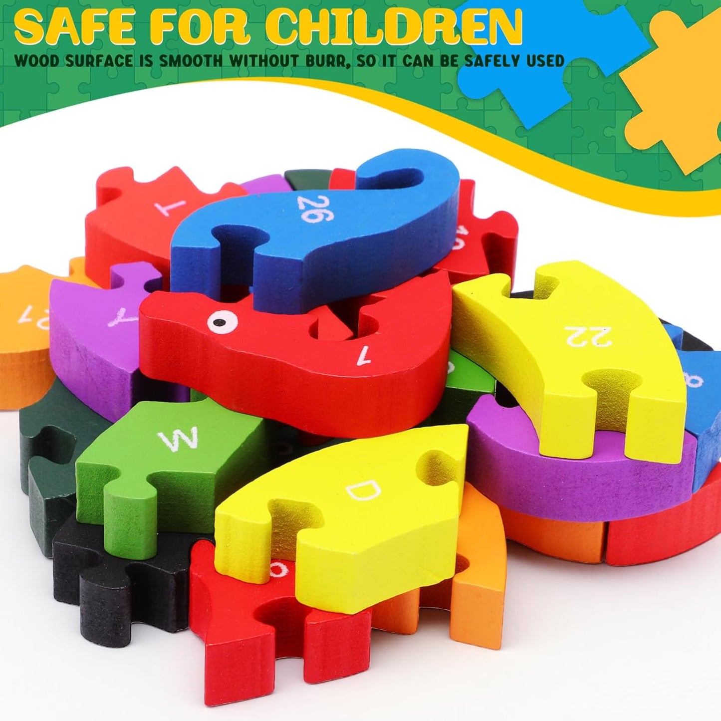Yunsailing 4 Pcs Alphabet Jigsaw Puzzle Wooden Blocks Toys Alphabet Educational Toddler Puzzle Toys for Preschool Learning Party Favor Gift Learning (Snake, Snail, Duck, Leopard)